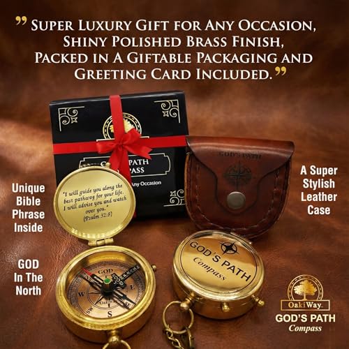 God's Path Compass Leather Case - Inspirational Christian Gift for Boys & Men