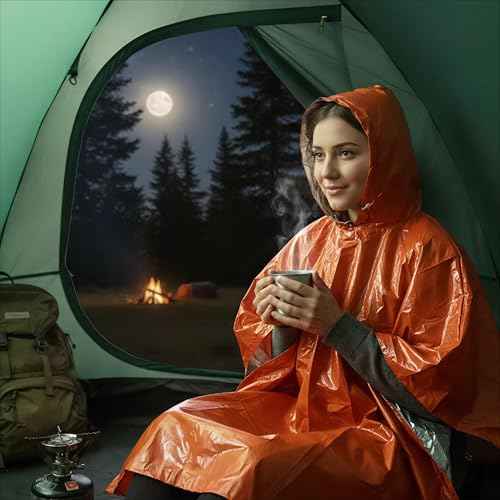 Survival Poncho with Mylar Blanket Liner, Waterproof Emergency Rain Poncho for Hiking, Camping, Outdoors(4 Pack)