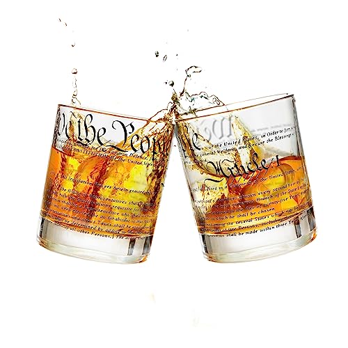 Patriotic Whiskey Glasses Set of 2 - United States Constitution Design, 10 oz Old Fashioned Tumblers - Gift for USA Enthusiasts - Constitution Variation