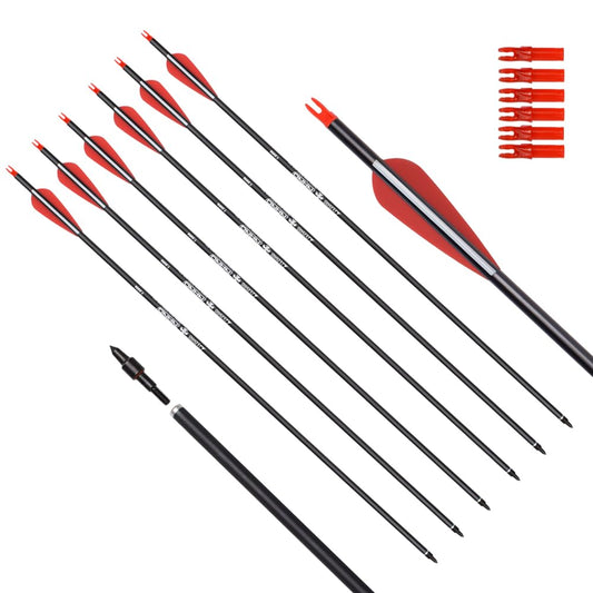 Archery Carbon Arrow Hunting Target Practice Arrows 26 Inch with Removable Tips for Compound & Recurve Bow 500 Spine 6PCS