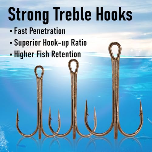 Bronze 4/0 Treble Fishing Hooks - 30 Pack, Saltwater & Freshwater