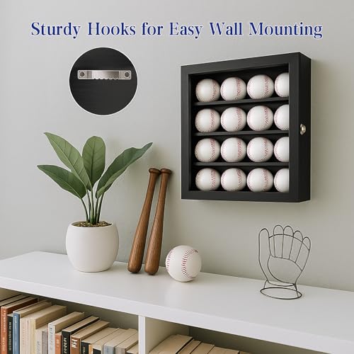 Baseball Display Case for 16 Balls Wall Mount with Lock and UV Glass