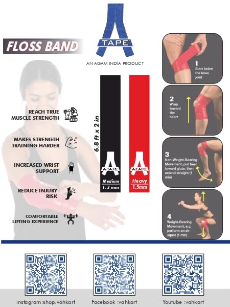 A-Tape Muscle Floss Bands (5’ Ft Long X 2” inch Width)- Compression Bands - for Improving Movement, Increasing Circulation & Reducing Soreness (Black (Medium))