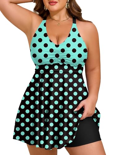 Plus Size Tankini Swimsuit for Women 2026 Polka Dots Hide Belly Bathing Suit - 18 Plus