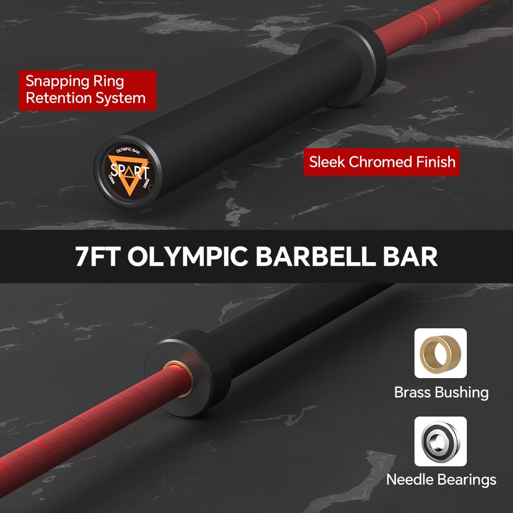 7FT Olympic Barbell Bar, Black Red Solid Olympic Bar with Bearings, 700Lbs Capacity Weight Bar for Home Gym Strength Training, Weightlifting, and Powerlifting, Weight Bar Fit for 2 Inch Olympic Plates