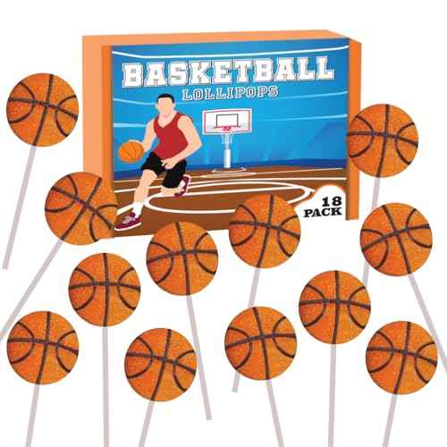 Basketball Candy Lollipops - 18 Count Individually Wrapped Suckers - Great for Basketball Party Favors - Sports Snacks - Basketball Goodie Bags - Team Treats