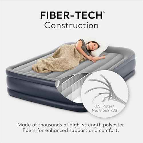 Intex 64135ED Dura-Beam Plus Deluxe Pillow: Fiber-Tech ? Queen Size ? Built-in Electric Pump ? 16.5in Bed Height ? 600lb Weight Capacity