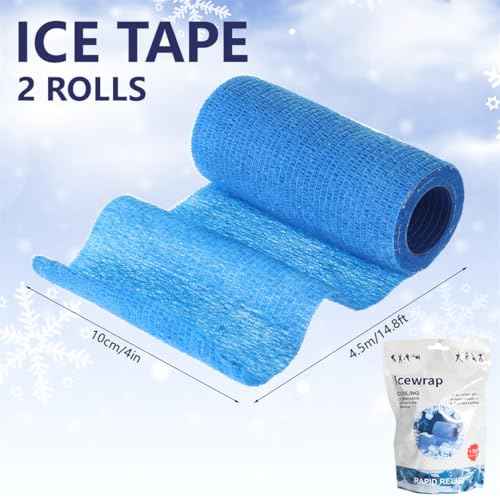 Ice Tape Self Sticking Ice Wrap 2 Pcs Instant Cooling Tape Compression Elasticated Cold Bandage Athletic Muscle Bandages for Pain and Swelling 10cm x 4.5m