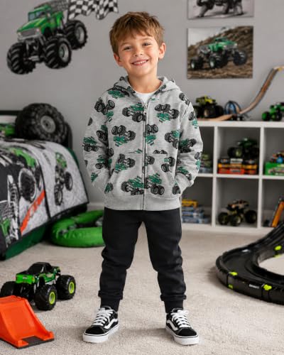 A-Cute Monster Truck Gray Hooded Dinosaur Hoodie Jacket for Toddler Boys 1-7 Years