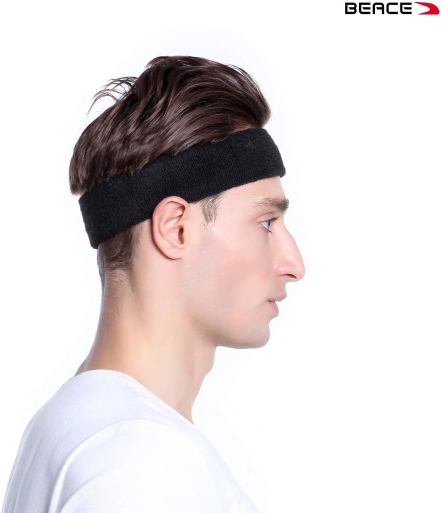 BEACE Sweatbands Sports Headband for Men & Women - 6PCS Moisture Wicking Athletic Cotton Terry Cloth Sweatband for Tennis, Basketball, Running, Gym, Working Out