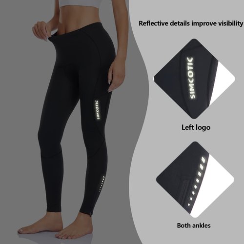Women's Bike Pants 4D Padded Winter Cycling Pants Thermal Fleece Lined Long Bicycle Tights Compression Leggings with Pockets Black XL