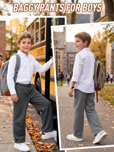 Boys Baggy Sweatpants 15-16 Years Wide Leg Kids Pants Black Grey Dark Grey Light Grey
