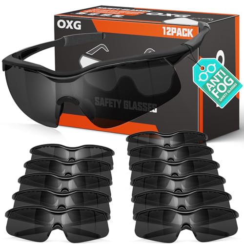 OXG 12 Pack Anti Fog Safety Glasses for Men, Grey Protective Eyewear