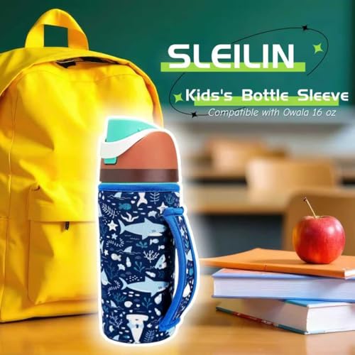 16 oz Kids Water Bottle Sleeve - Strawberry Neoprene Cover with Handle - Compatible with Owala FreeSip for Boys & Girls