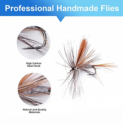 Fly Fishing Flies Kit - Assorted Dry, Wet, Nymphs & Streamers with Waterproof Box - Various