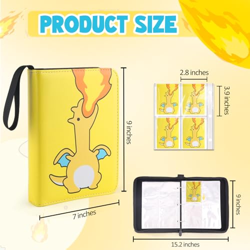 Trading Card Album Binder Fits 400 Cards with Removable Sleeves - Fire Dragon Theme