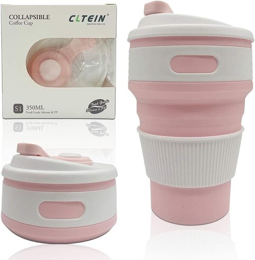 CLTEIN 12Oz Collapsible Cups for Coffee,Pocket Size and Reuseable Travel Mug with Lid,Food-Grade and BPA Free for Kids and Adults (Green)