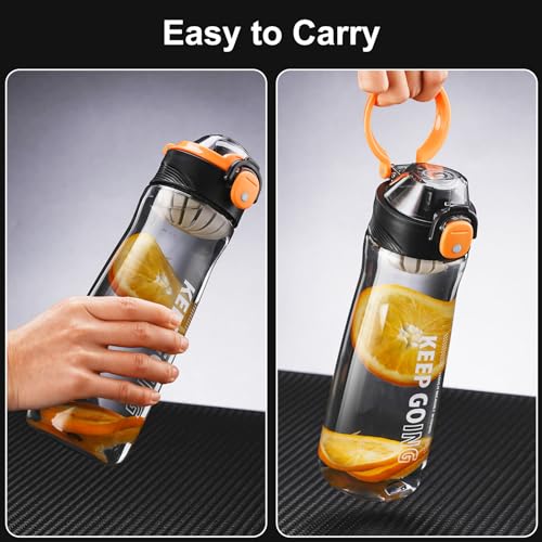 Doseno Clear Water Bottle 27 oz Reusable Plastic Sports Bottle with Filter – Black