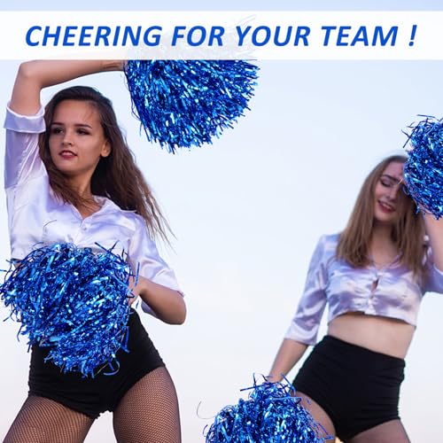 Blue Metallic Cheerleader Pom Poms with Baton Handle - 100PCS Sports & Dance