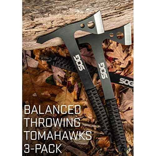 SOG Specialty Knives & Tools Throwing Hawks- 3 Pack One Piece Steel Throwing Knives with Nylon Sheath Carrying Case, 1.75 Inch Blade Field Tool with Paracord Wrapped Handles (TH1001-CP)