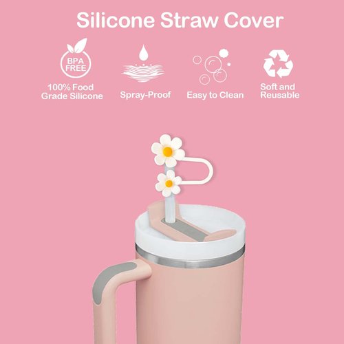 6pcs 0.4in/10mm Diameter Silicone Straw Covers Cap,Suitable For Stanley Water Bottles 30&40 Oz, Cute Silicone Suction Cup Accessories