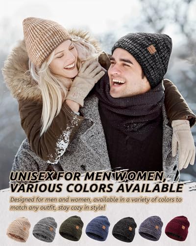 MSDC 3 Pack Winter Beanies for Men Women - Fleece Lined Knit Hats - Mix Black Beige Gray