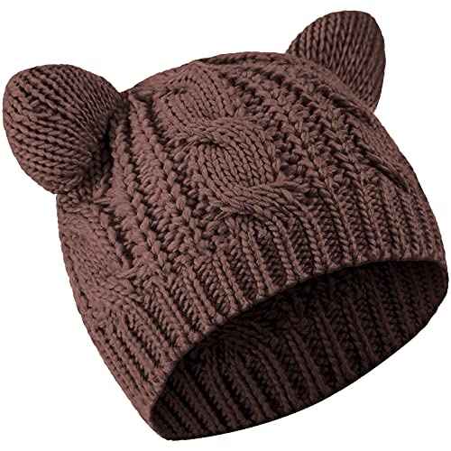 SATINIOR Cute Cat Ear Beanie Hat Cat Knitted Hat Winter Cable Knit for Women