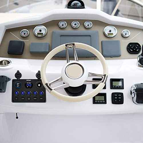 Nilight 90101E 5Gang Multi-Function 5 Gang Rocker Dual USB Charger + Digital Volmeter +12V Outlet Pre-Wired Switch Panel with Circuit Breakers for RV Car Boat Truck Trailer,2 Years Warranty,Blue