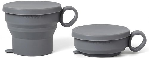 carrotez 2 pack Mini Silicone Collapsible Travel Cup for Camping, Hiking, Backpacking, and Picnics, 6 oz, Reusable, Food-grade, BPA- Free, Lightweight, Unbreakable, Portable, Small - Modern Grey