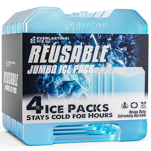 Jumbo XL Reusable Ice Packs for Cooler with Handle - Long Lasting Cooling 4 Pack