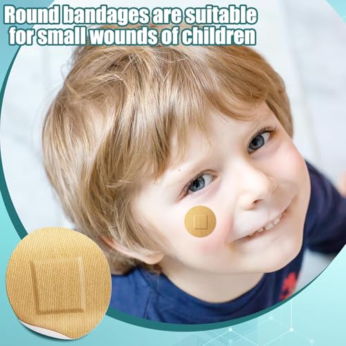 Funtery Adhesive Spot Bandage 4 Sizes Round Flexible Fabric Adhesive Round Tan Non Latex Bandage for Wound Care and Hides Skin Spots Ideal for Small Incisions(100)