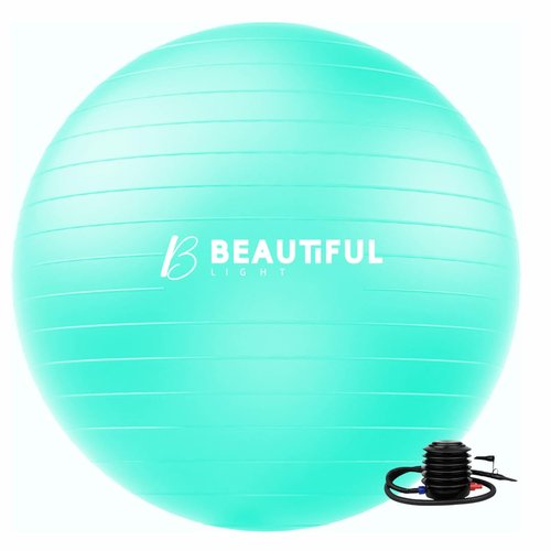 Beautiful Light Exercise Ball | Yoga Ball for Workout, Physical Therapy, Pregnancy, Physical Fitness | AntiBurst Fitness Ball Chair for Office, Home Gym with Foot Pump (Sea Blue)