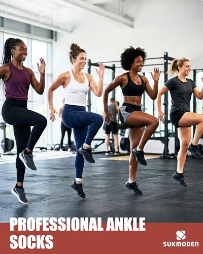 Women's Athletic Ankle Socks 6 Pairs - Cushioned & Multi-Color on Black, Size 5-9