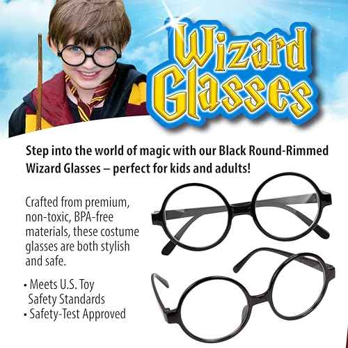 Kangaroo Wizard Glasses for Kids - Round Wizard Round Glasses Costume - Black Fake Circle Frame - Boys & Adults Halloween Costume Cosplay - Apparel