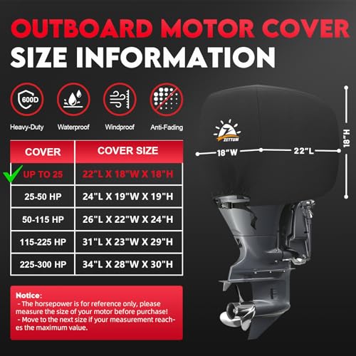 Outboard Motor Cover Waterproof Heavy Duty for 25 HP Motor - Black