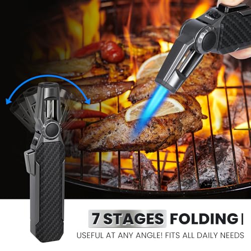 Butane Torch Lighter, Refillable Gas Lighter Cooking Torch, Adjustable Kitchen Torch with Safety Lock - Windproof Jet Flame Blue Fire for Camping Baking BBQ Grill Candle (Gas Not Included)