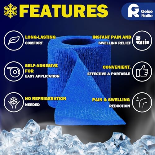 Geiserailie 2 Pcs Instant Cooling Ice Tape Self Sticking Compression Wrap Reusable Sport Ice Tapes No Refrigeration Needed Athletic Muscle Bandage for Pain Relief and Swelling(Blue,2 Inches)