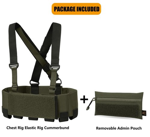 KRYDEX Tactical Chest Rig Elastic Rig Cummerbund with X Harness and Admin Pouch (RG)