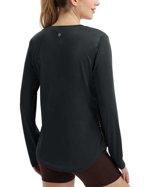 baleaf Women's Sun Shirts UPF50+ Long Sleeve Workout Tops UV Protection Running Athletic Lightweight Quick Dry Black L