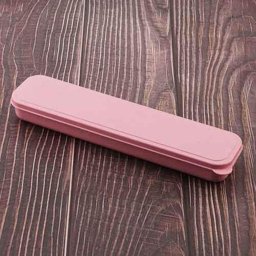 OriGlam 1pcs Reusable Utensils Wheat Straw Travel Cutlery Box, Portable Tableware Flatware Box for Picnic Camping (Pink)