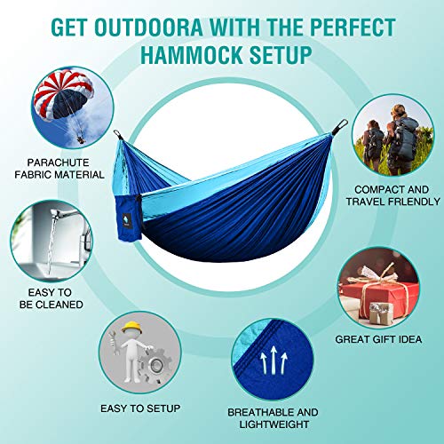 Portable Camping Hammock with Straps - Single/Double 210D Nylon Swing, Blue/Sky Blue