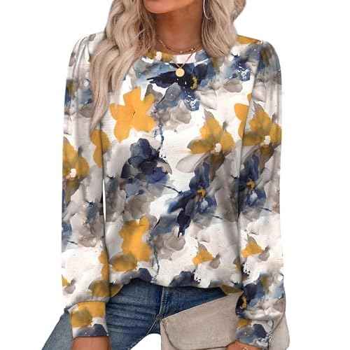 Alaroo Womens Long Sleeve Shirts 2025 Fall Tunic Tops Crewneck Blouses Print