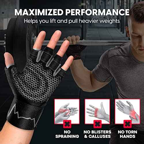 MhIL Workout Gloves for Men ? Comfortable Gym Gloves for Men with Enhanced Grip for Safety and Hand Protection ? Weight Lifting Protection with Wrist Wraps Support for Performance Boost and Style