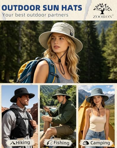 Zooron Sun Hat for Men Women Beige Detachable Compass UPF 50+ Boonie Hat