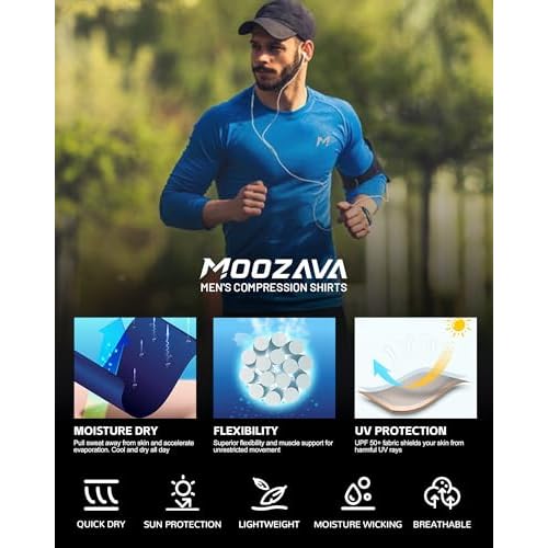 Mens Compression Shirt Long Sleeve Quick Dry Athletic Workout Gym T-Shirt SPF Running Top Sport Undershirt Base Layer