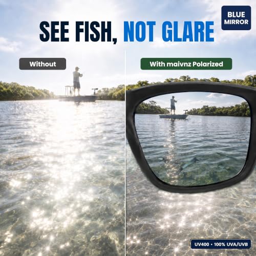 Floating Polarized Fishing Sunglasses for Men Women UV400 Lenses - Black Frame Blue Revo