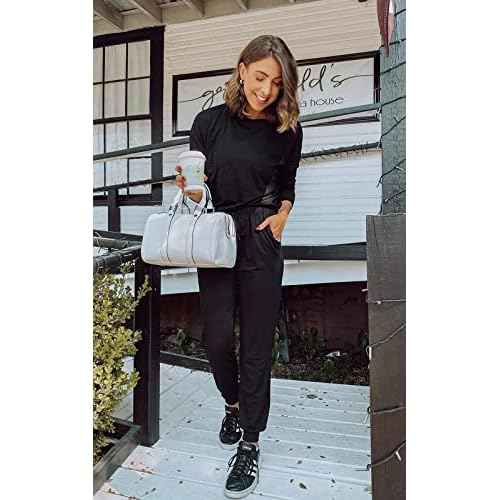 PRETTYGARDEN Women Fall 2 Piece Lounge Outfit Long Sleeve Tops High Waisted Jogger Pants Set Spring Travel Clothes Tracksuit