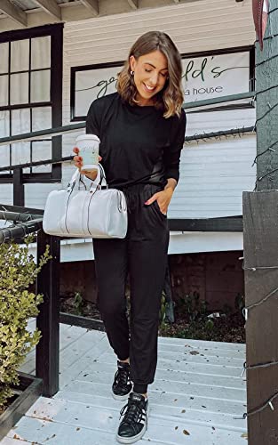 PRETTYGARDEN Airport Travel Outfit Women Fall 2-Piece Lounge Set - Black / Medium
