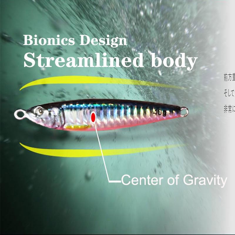 Feianoto Long Casting Slow Pitch Jig Lure Fishing UV Glow Jigs Metal Spoons 3D Print Falling Angler Metal Hard Bait Sinking Jigging Pesca Bait with Glow Hooks(1.4oz/40g, 4 pcs)