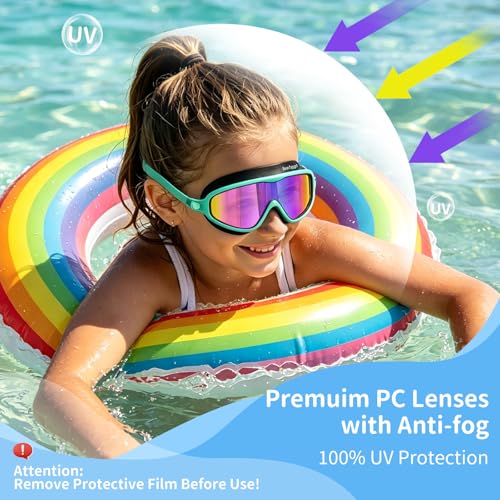 Kids Swim Goggles Anti-Fog UV Protection 2 Pack Cyan-Black & Purple-Black